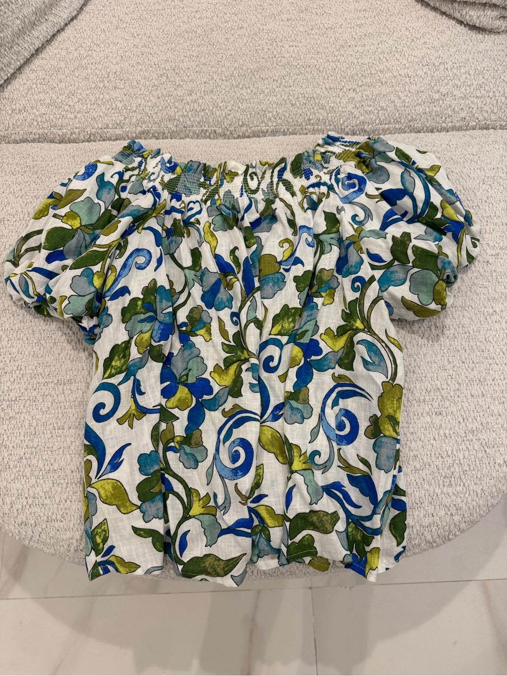 CeCe Floral Puff Sleeve Blouse Blue & Green Top